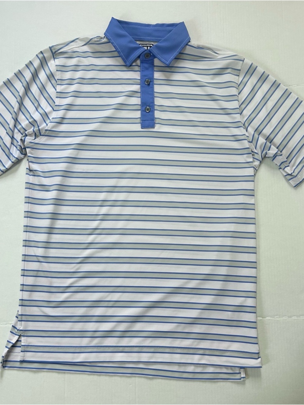 FootJoy Mens Polo Performance Golf Shirt White Blue Pinstripes Athletic Preppy